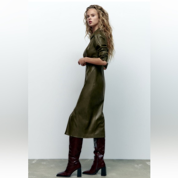ZARA BLOGGERS FAV FITTED FAUX LEATHER DRESS - Picture 5 of 11
